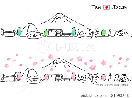 春季伊豆旅遊勝地城市景觀簡筆劃組 81098298