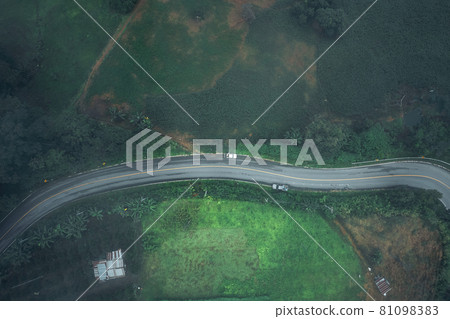 Mountain road in rainy and foggy day Mountain road in rainy and foggy day 81098383