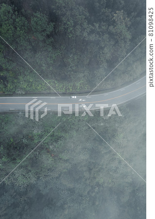 Mountain road in rainy and foggy day 81098425