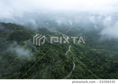 Mountain road in rainy and foggy day Mountain road in rainy and foggy day 81098430