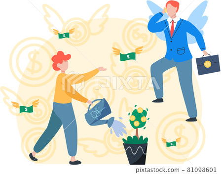 Team working to growth money finance with gold coin dollar stack. Angel investor startup community Team working to growth money finance with gold coin dollar stack. Angel investor startup community 81098601