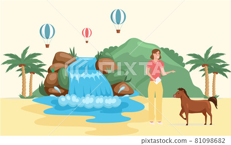 Female character walking in green park travel concept and adventure tourism, summer vacation Female character walking in green park travel concept and adventure tourism, summer vacation 81098682
