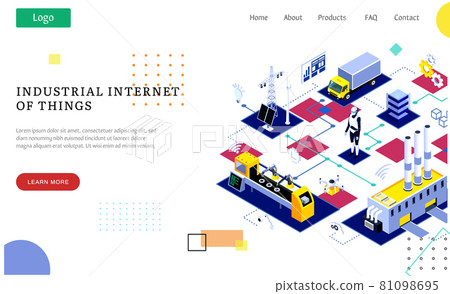Industrial internet of things landing page template. Modern industrial technologies, smart equipment 81098695