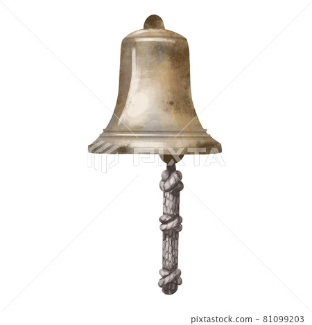 Illustration of old ship's bell. Hand drawn watercolor painting on white background. Illustration of old ship's bell. Hand drawn watercolor painting on white background. 81099203
