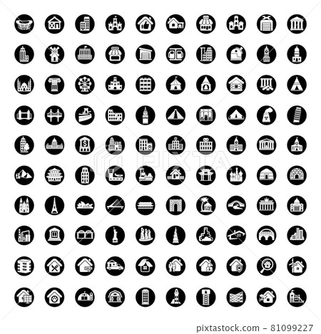 architecture city house construction shop building symbol 100 icons on white background. architecture city house construction shop building symbol 100 icons on white background. 81099227