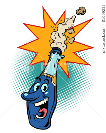 a bottle of champagne is a funny festive character, birthday and wedding and other holidays a bottle of champagne is a funny festive character, birthday and wedding and other holidays 81099232