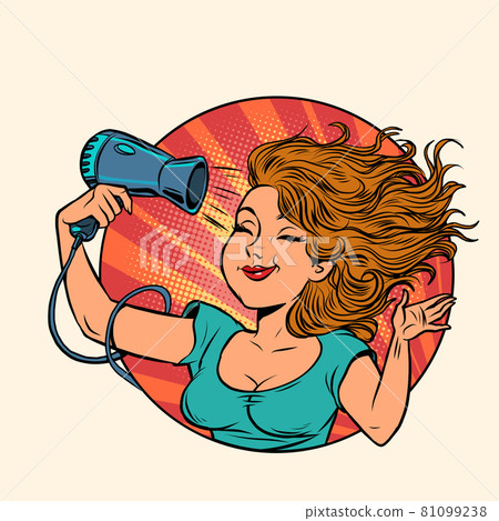 beautiful young woman dries her hair with a... - Stock Illustration ...