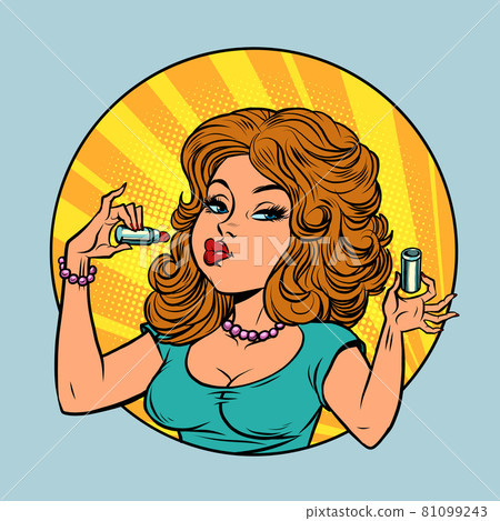beautiful young woman make-up with lipstick, cosmetics and perfumes beautiful young woman make-up with lipstick, cosmetics and perfumes 81099243