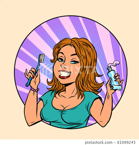 beautiful young woman brushes her teeth with toothpaste, oral hygiene and dentistry beautiful young woman brushes her teeth with toothpaste, oral hygiene and dentistry 81099245
