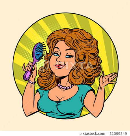 beautiful young woman combs hair, hairstyle and beauty treatments beautiful young woman combs hair, hairstyle and beauty treatments 81099249