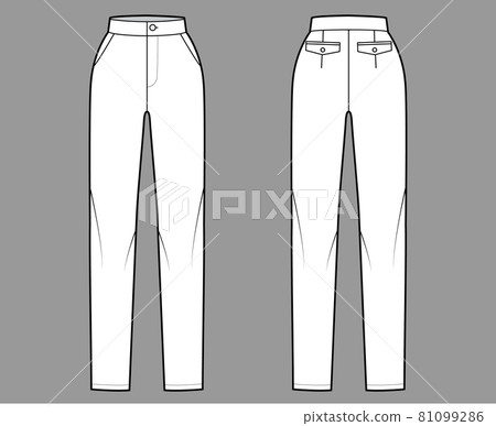 Pants slim fitted straight technical fashion illustration with normal waist, high rise, full length, slashed pockets Pants slim fitted straight technical fashion illustration with normal waist, high rise, full length, slashed pockets 81099286