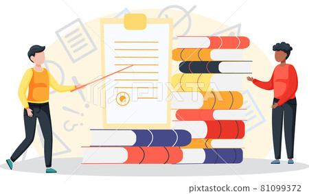 Businesspeople discussing business report on presentation board. Students study with online library Businesspeople discussing business report on presentation board. Students study with online library 81099372