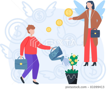 Team working to growth money finance with gold coin dollar stack. Angel investor startup community 81099413