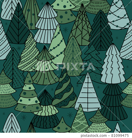 Christmas seamless pattern for greeting cards, wrapping papers. Doodle Christmas trees. 81099475