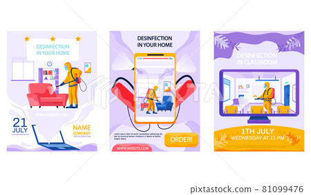 Set of illustrations about disinfection of premises and providing disinfecting sanitary services Set of illustrations about disinfection of premises and providing disinfecting sanitary services 81099476