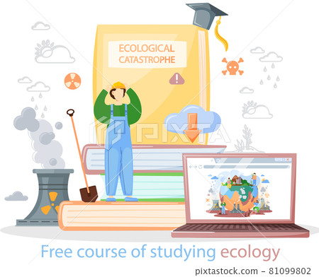 Free course of studying ecology vector banner. Ecologist scientist taking care of nature and learns Free course of studying ecology vector banner. Ecologist scientist taking care of nature and learns 81099802
