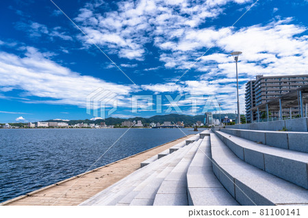 島根縣 真道湖 宗師公園和松江市中心 照片素材 圖片 圖庫