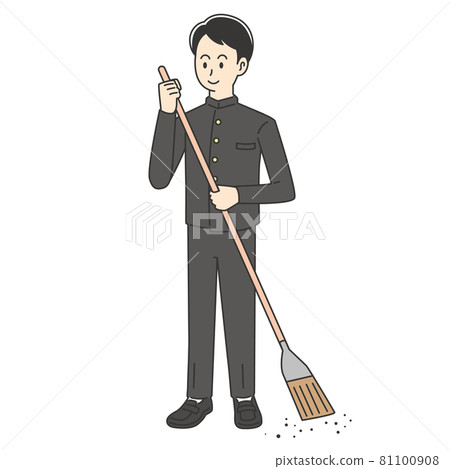 High school boy cleaning with a broom 81100908