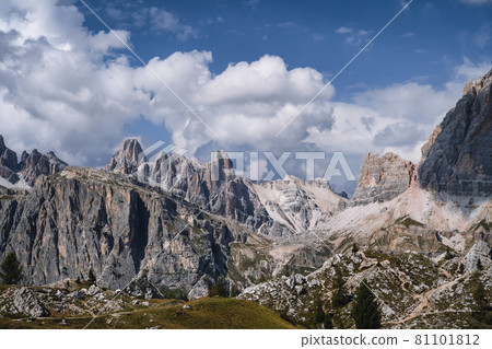 Averau-Nuvolau group, Col di Lana, Sass di Stria mountain, Picollo Lagazuoi, Fanis group, Tofane massif and Cinque Torri as seen from Rifugio Nuvolau, Cortina d'Ampezzo, Dolomites, Italy Averau-Nuvolau group, Col di Lana, Sass di Stria mountain, Picollo Lagazuoi, Fanis group, Tofane massif and Cinque Torri as seen from Rifugio Nuvolau, Cortina d'Ampezzo, Dolomites, Italy 81101812