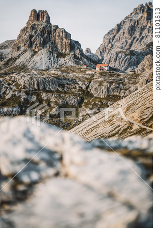 Dreizinnenhuette - Rifugio Antonio Locatelli close to Tre Cime di Lavaredo, Dolomites, South Tyrol, Italy Dreizinnenhuette - Rifugio Antonio Locatelli close to Tre Cime di Lavaredo, Dolomites, South Tyrol, Italy 81101813