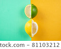 青檸和檸檬的綠色和黃色夏天的清爽概念照片 81103212