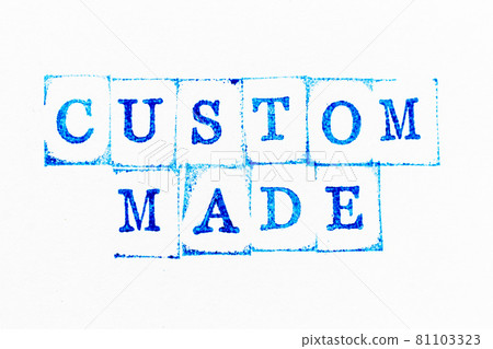 Blue color ink rubber stamp in word custom made on white paper background Blue color ink rubber stamp in word custom made on white paper background 81103323