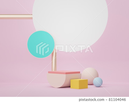 Abstract display podium with minimal geometric shapes design. 3d  rendering scene for mock up and product presentation. Pedestal platform for cosmetic advertise. 81104046