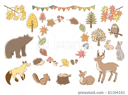 秋季森林和動物線描插圖集 81104101