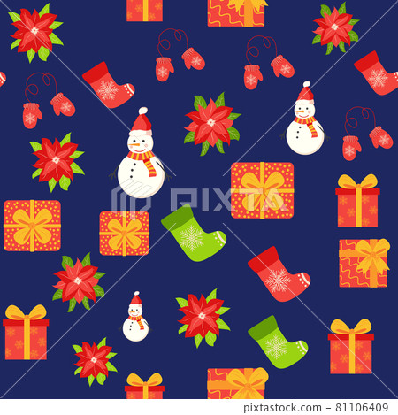 Seamless pattern with cute cartoon Christmas... - Stock Illustration ...
