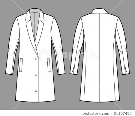 Oversized Blazer jacket suit technical fashion illustration with single breasted, long sleeves, notched lapel collar 81107493