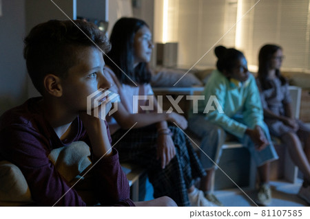 Contemporary schoolchildren watching movie at lesson Contemporary schoolchildren watching movie at lesson 81107585