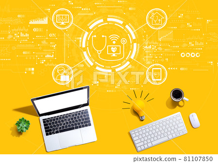 Telemedicine theme with computers with a light bulb Telemedicine theme with computers with a light bulb 81107850