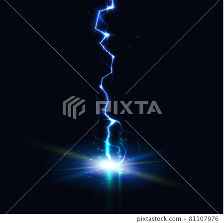 Lightning strike, thunder flash, electric discharge vertical line, vector illustration Lightning strike, thunder flash, electric discharge vertical line, vector illustration 81107976
