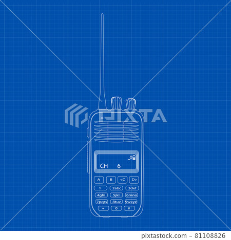 Radio transceiver. Modern portable radio. Flat drawing on blueprint background. On a white background Vector Radio transceiver. Modern portable radio. Flat drawing on blueprint background. On a white background Vector 81108826