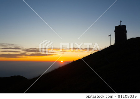 Dawn at the little church, mount Grappa landscape, Italy Dawn at the little church, mount Grappa landscape, Italy 81109039