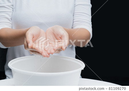 COVID-19, women washing their hands with soap. 81109270