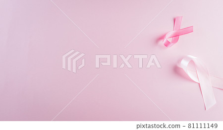 Pink ribbons on pastel background, Symbol of women's breast cancer awareness, Health care and medical concept. 81111149