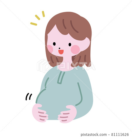 對嬰兒在肚子裡的運動感到高興的孕婦 81111626