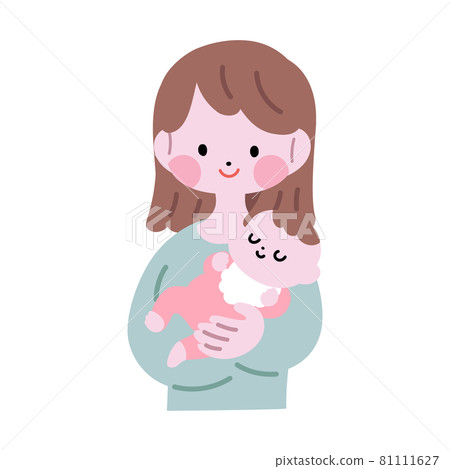 一個睡在他懷裡的嬰兒和一個微笑著看著的母親 81111627