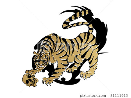 Illustration of a Japanese pattern tiger. Zodiac clip art. For embroidery and stickers. Illustration of a Japanese pattern tiger. Zodiac clip art. For embroidery and stickers. 81111913