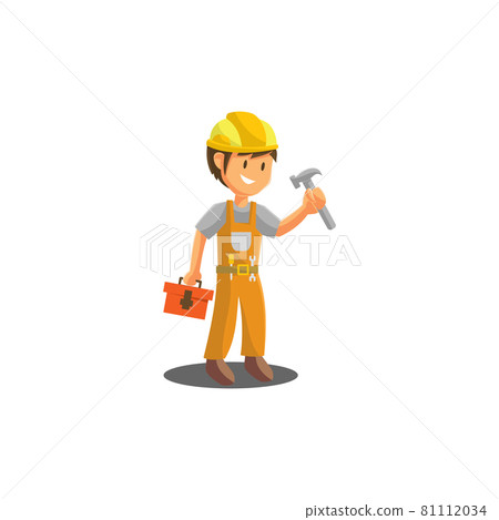 Repair man Holding Hammer worker Mechanic workshop emblem badge Mascot illustration Repair man Holding Hammer worker Mechanic workshop emblem badge Mascot illustration 81112034