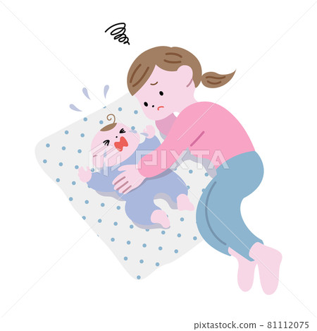 A mother trying to put her baby to sleep and a crying baby A A mother trying to put her baby to sleep and a crying baby A 81112075