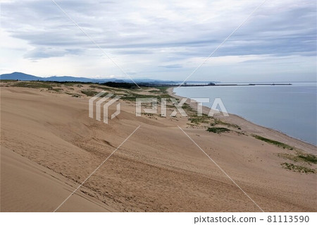 從鳥取沙丘向西看鳥取市仙台川河口 鳥取島和防波堤 照片素材 圖片 圖庫 從鳥取沙丘向西看鳥取市仙台川河口 鳥取島和防波堤 照片素材 圖片 圖庫