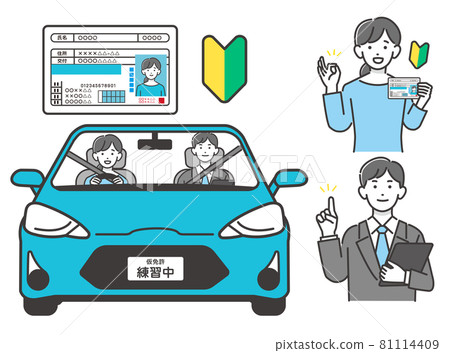 Vector illustration of a woman getting a driver's license Material / Beginner / Driving school / Driving / License renewal 81114409