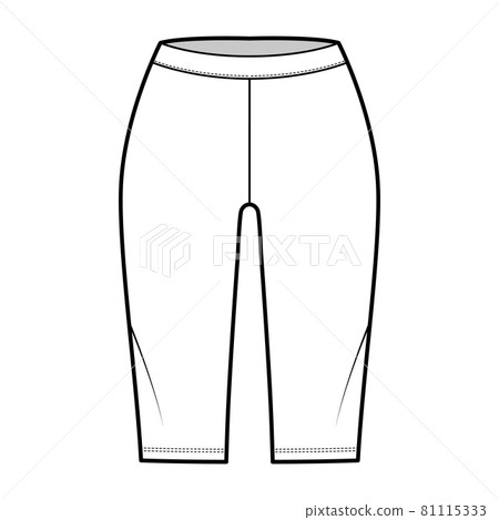 Bike shorts Leggings technical fashion illustration with low waist, rise, knee length. Flat sport training pants, casual Bike shorts Leggings technical fashion illustration with low waist, rise, knee length. Flat sport training pants, casual 81115333