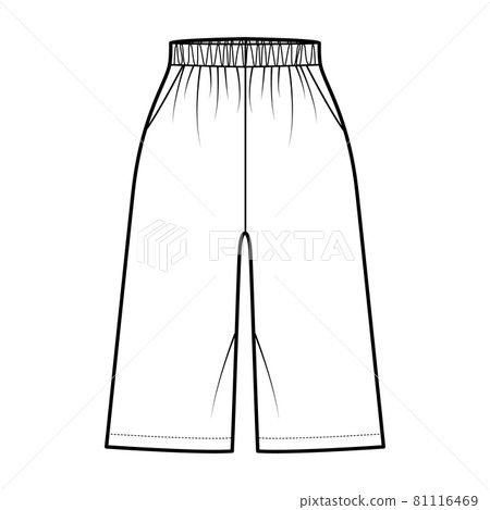 Bermuda Pocket Short technical fashion illustration with elastic normal low waist, high rise, Relaxed fit, knee length 81116469