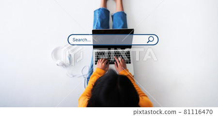 Top view of women use computer laptop to find what they are interested in 81116470
