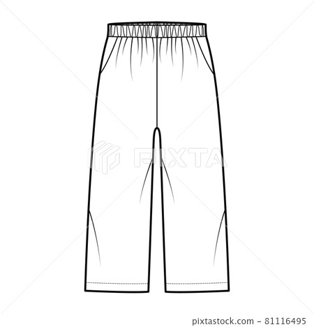 Bermuda shorts Activewear technical fashion illustration with low waist, rise, pockets, Relaxed fit, calf length. Flat Bermuda shorts Activewear technical fashion illustration with low waist, rise, pockets, Relaxed fit, calf length. Flat 81116495