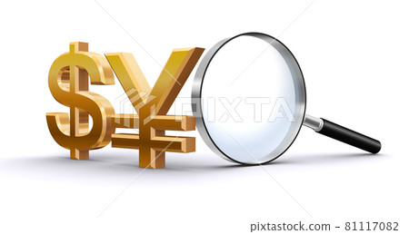 Currency icon dollar / yen and magnifying glass 81117082