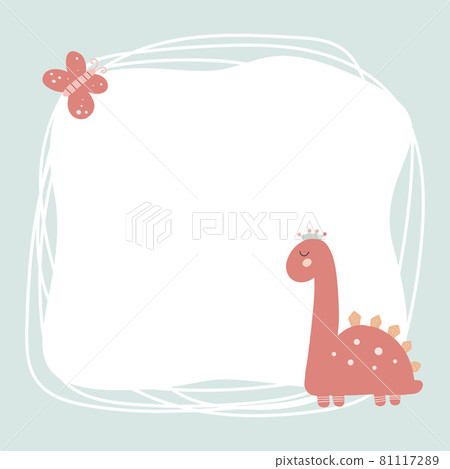 Cute dinosaur with a blot frame in simple cartoon hand-drawn style. Cute dinosaur with a blot frame in simple cartoon hand-drawn style. 81117289